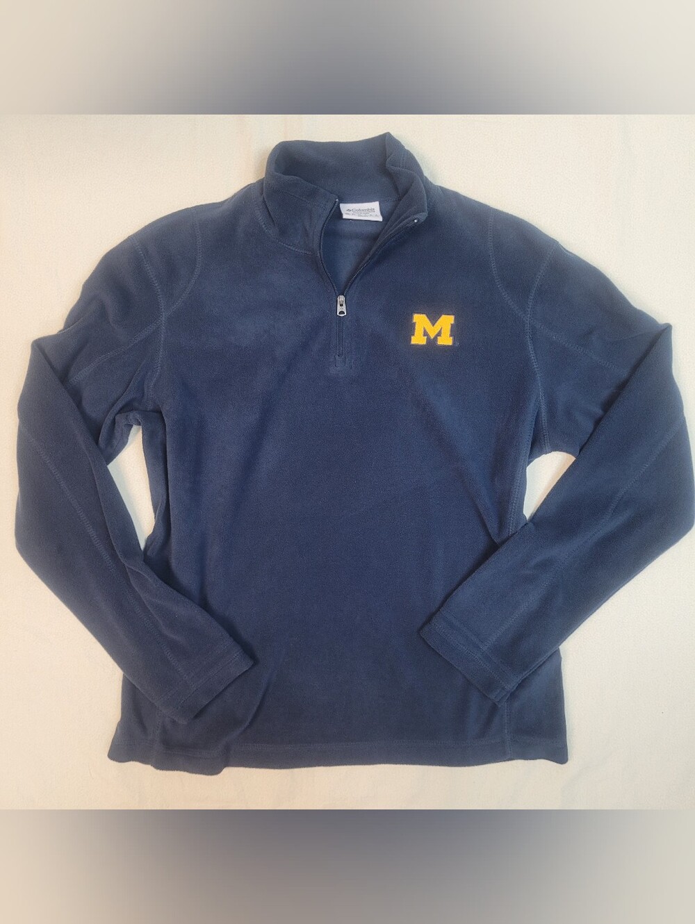 Columbia Navy Quarter-Zip Pullover Fleece Sweater w/ Embroidered  'M' Michigan